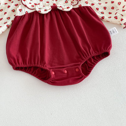MyKids-USA® Baby Girls Long Sleeves Color Patchwork Floral Bodysuit