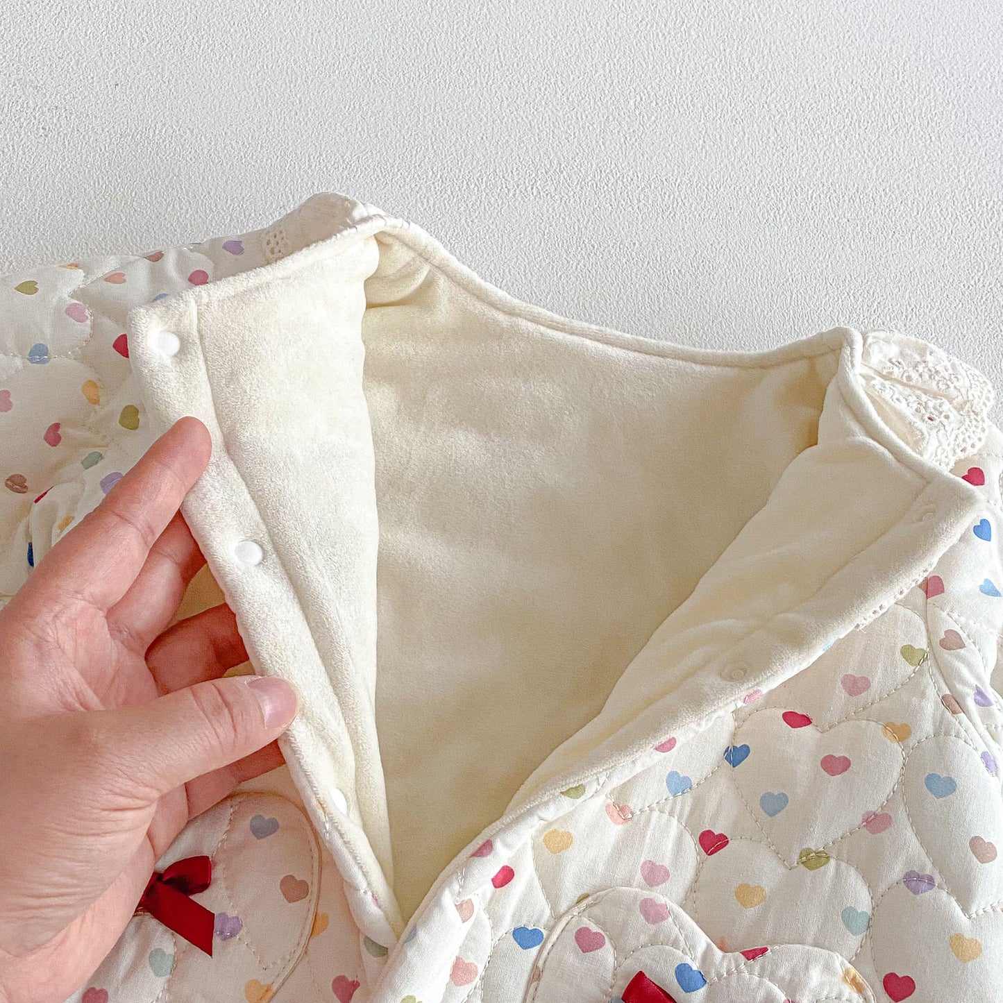 Winter Arrival Baby Girls Long Sleeves Hearts Pattern Fleece-Lined Rompers