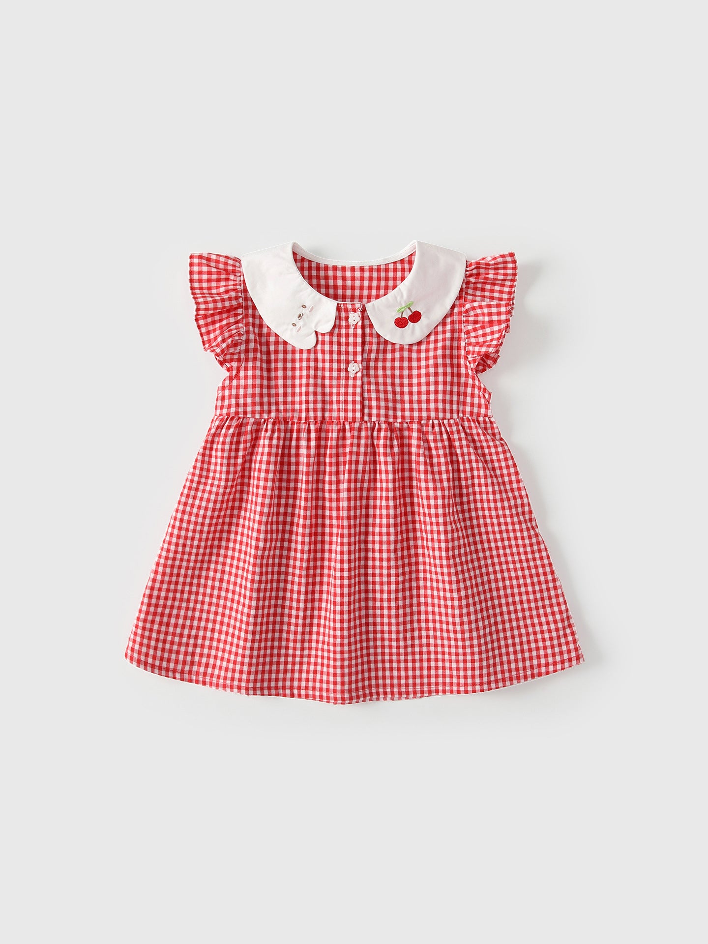 Summer Baby Kids Girls Fly Sleeves Plaid Pattern Dress, MyKids-USA®, Baby & Children's Dresses, MyKids-USA - Size/Age - 80 (9-12M) - Color - Red -  -  - TR2605232102-A.