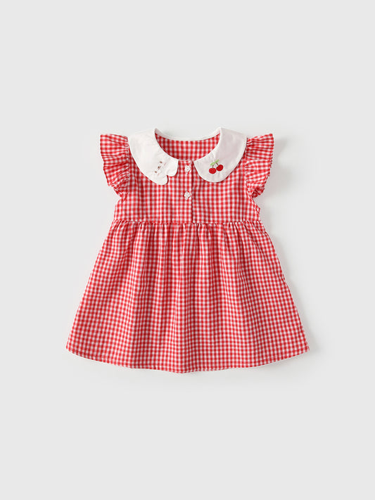 Summer Baby Kids Girls Fly Sleeves Plaid Pattern Dress, MyKids-USA®, Baby & Children's Dresses, MyKids-USA - Size/Age - 80 (9-12M) - Color - Red -  -  - TR2605232102-A.