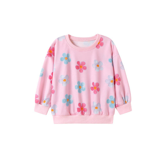 Autumn Arrival Kids Girls Colorful Flowers Pattern Crew Neck Long Sleeves Top, MyKids-USA®, Shirts, MyKids-USA - Size/Age - 100 (2-3Y) - Color - Pink -  -  - TR2510272255-A