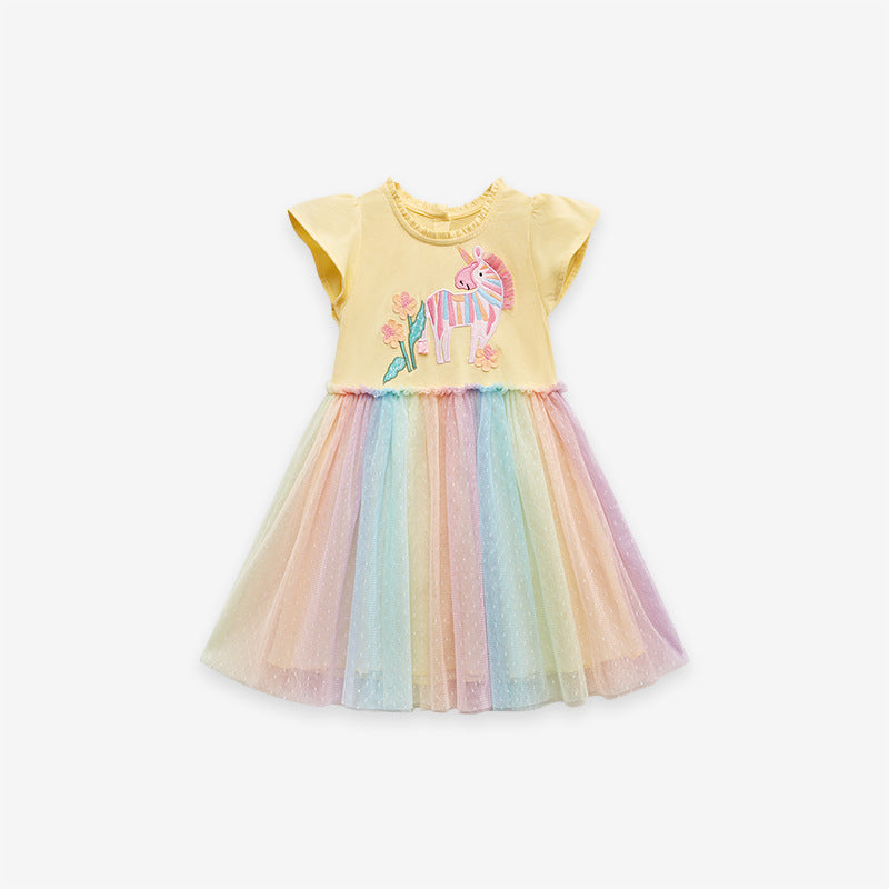 Arrival Summer Girls Unicorn Pattern Crew Neck Short Sleeves Tulle Patchwork Princess Dress, MyKids-USA®, Baby & Toddler Dresses, MyKids-USA - Size/Age - 90 (12-24M) - Color - Colorful -  -  - TR2501032209-A