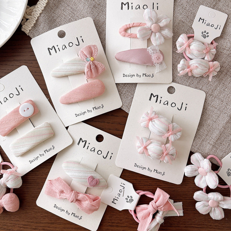 Collection of 2 Versatile Cute Shape Decorated Striped Hair Ties and Hair Clips, MyKids-USA®, Ponytail Holders, MyKids-USA -  -  -  -  -  -  - .