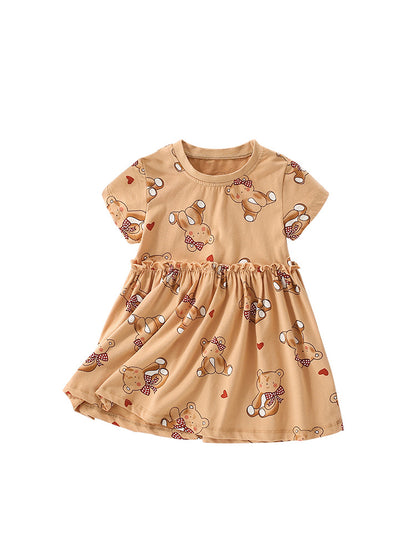 Summer Arrival Cartoon Teddy Bear Pattern Short Sleeves Dress for Stylish Girls, MyKids-USA®, Baby & Toddler Dresses, MyKids-USA -  -  -  -  -  -  - 