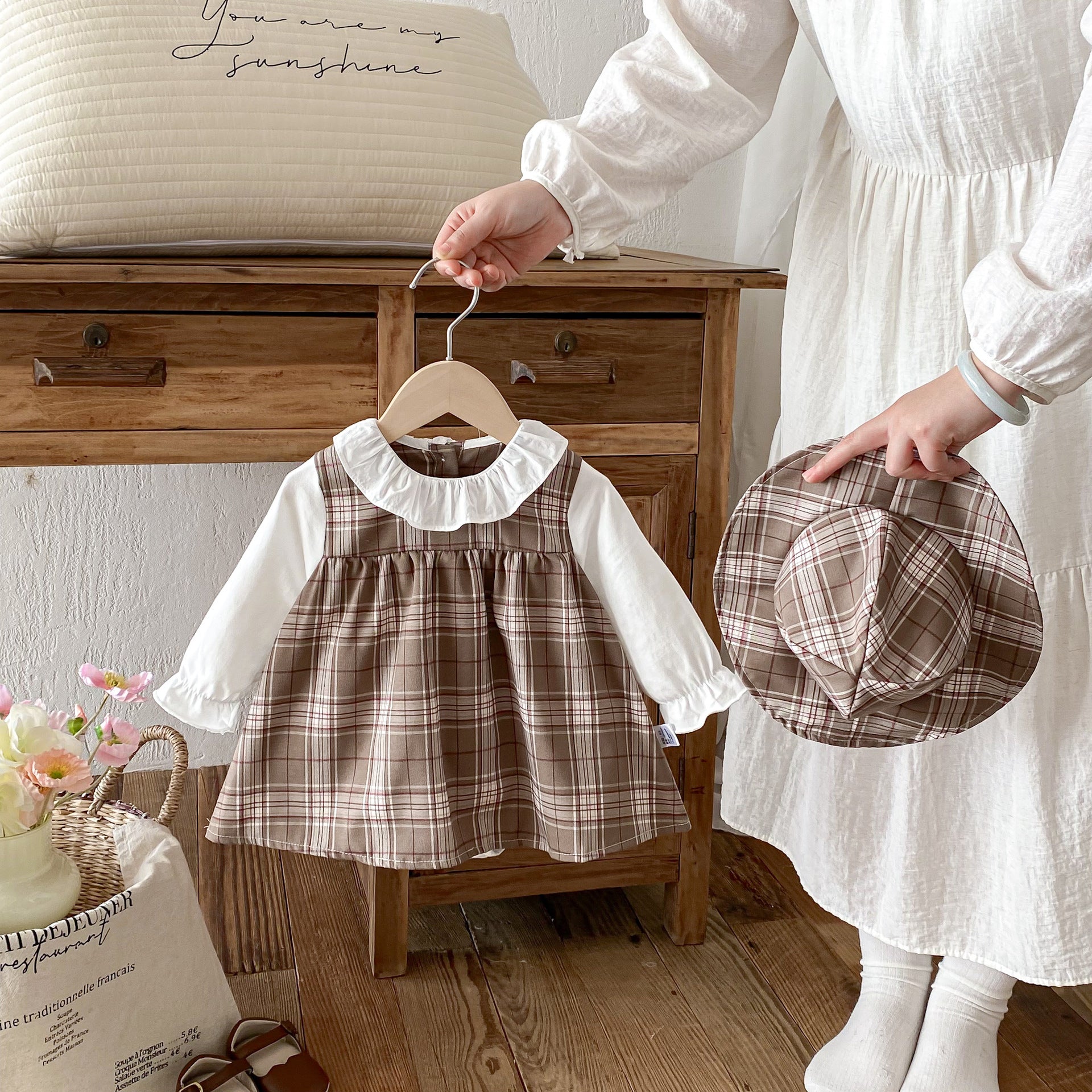 Autumn and Spring Baby Kids Girls Long Sleeves Plaid Onesies Dress and Hat Clothing Set, MyKids-USA®, Baby & Toddler Dresses, MyKids-USA -  -  -  -  -  -  - .