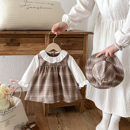 Autumn and Spring Baby Kids Girls Long Sleeves Plaid Onesies Dress and Hat Clothing Set, MyKids-USA®, Baby & Toddler Dresses, MyKids-USA -  -  -  -  -  -  - .