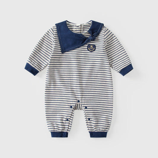 Spring Hot Selling Baby Boys Color Patchwork Striped Rompers Bodysuits with Navy Collar, MyKids-USA®, Bodysuits, MyKids-USA - Size/Age - 66 (3-6M) - Color - Navy Blue (Dark Blue) -  -  - TR2601052135-A.