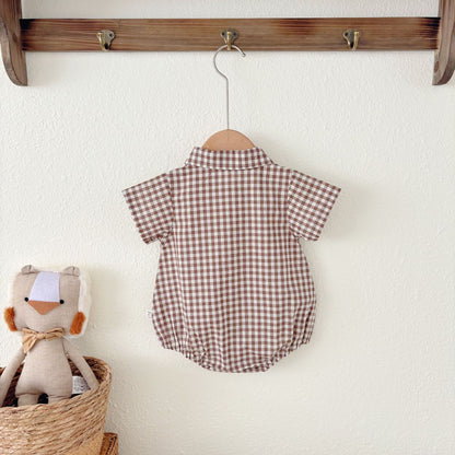Summer Arrival Baby Boys Casual Plaid Turn-down Collar Short Sleeves Onesies, MyKids-USA®, Baby One-Pieces, MyKids-USA -  -  -  -  -  -  - 