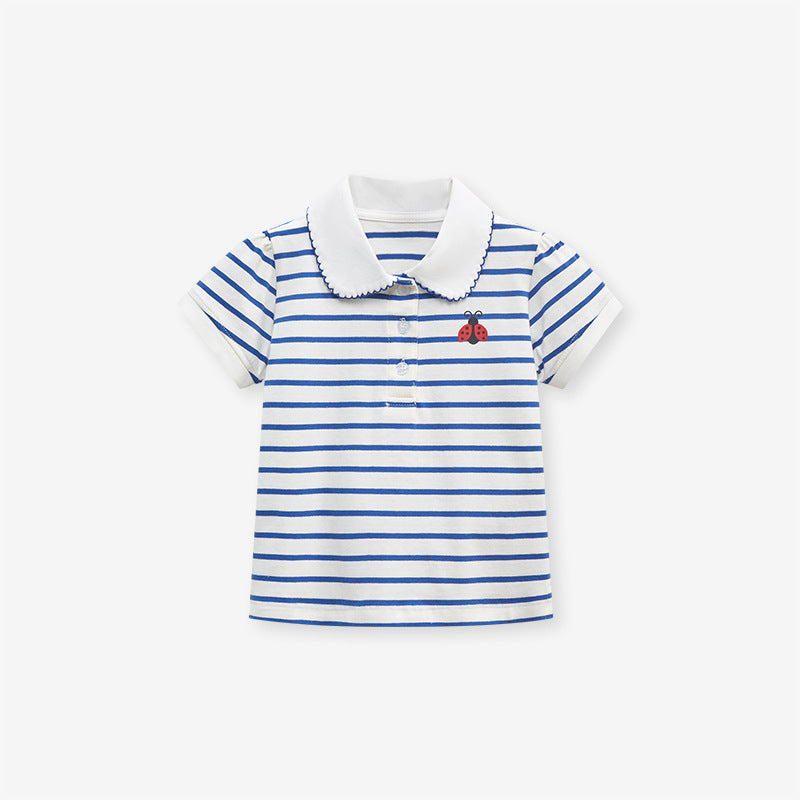 Baby Kids Girls Blue Striped Short Sleeves Polo Shirt
