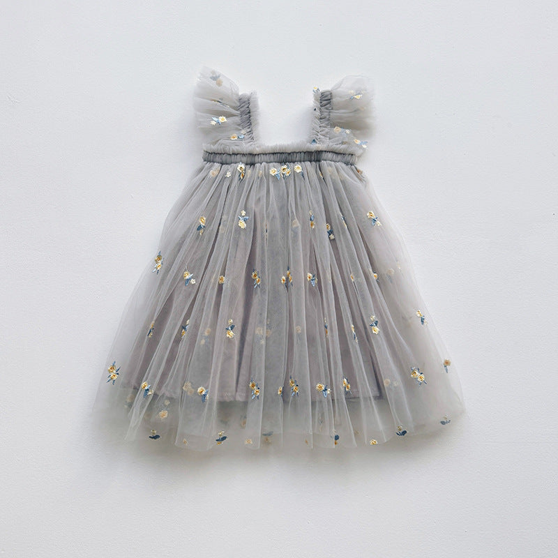 Summer Baby Kids Girls Sleeveless Floral Jacquard Mesh Design Off Shoulder Strap Dress, MyKids-USA®, Baby & Toddler Dresses, MyKids-USA - Size/Age - 80 (9-12M) - Color - Grey -  -  - TR2501082236-B