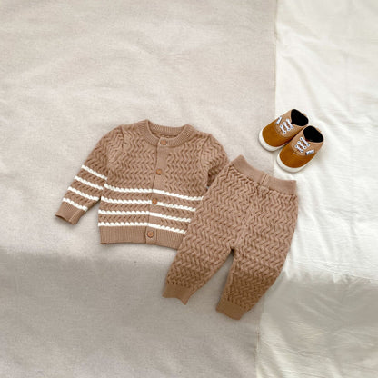 Arrival Autumn Baby Kids Unisex Long Sleeves Striped Knitted Cardigan and Long Trousers – Clothing Set, MyKids-USA®, Baby & Toddler Outfits, MyKids-USA - Size/Age - 66 (3-6M) - Color - Khaki -  -  - TR2410131639-B