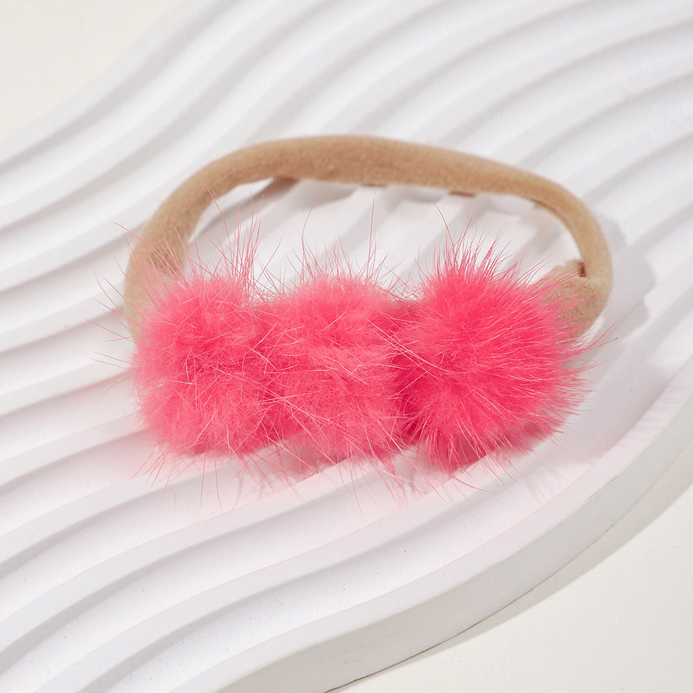 Soft and Comfortable Mink Baby Elastic Hairband with Pom Pom, MyKids-USA®, Hair Pins, Claws & Clips, MyKids-USA - Size/Age - Average Size (0-6Y） - Color - Red -  -  - TR2411241521-E.