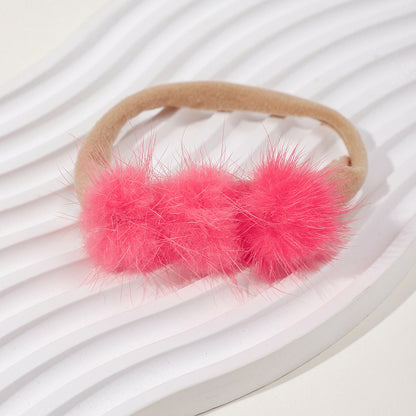 Soft and Comfortable Mink Baby Elastic Hairband with Pom Pom, MyKids-USA®, Hair Pins, Claws & Clips, MyKids-USA - Size/Age - Average Size (0-6Y） - Color - Red -  -  - TR2411241521-E.