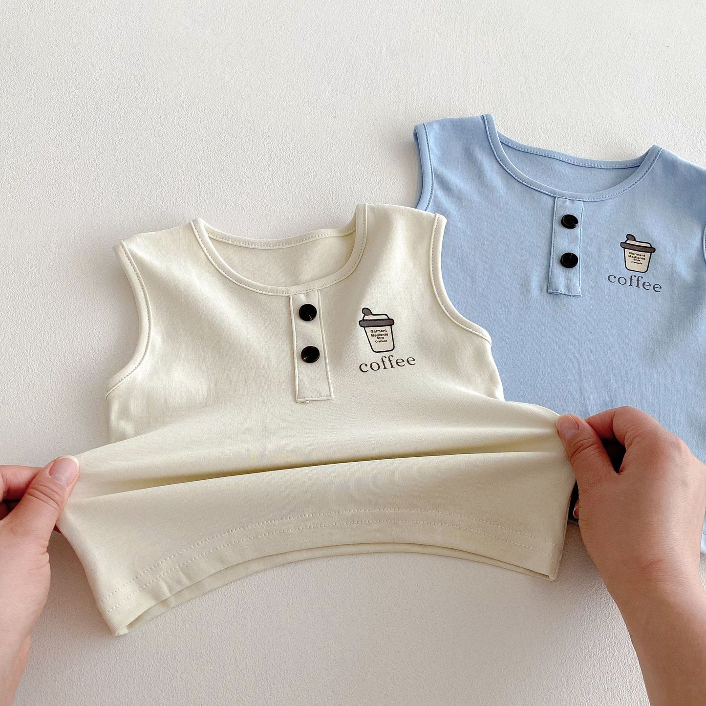 Summer Hot Selling Baby Kids Unisex Sleeveless Coffee Logo Printed Vest and Plain Shorts Clothing Set, MyKids-USA®, Baby & Toddler Outfits, MyKids-USA -  -  -  -  -  -  - 