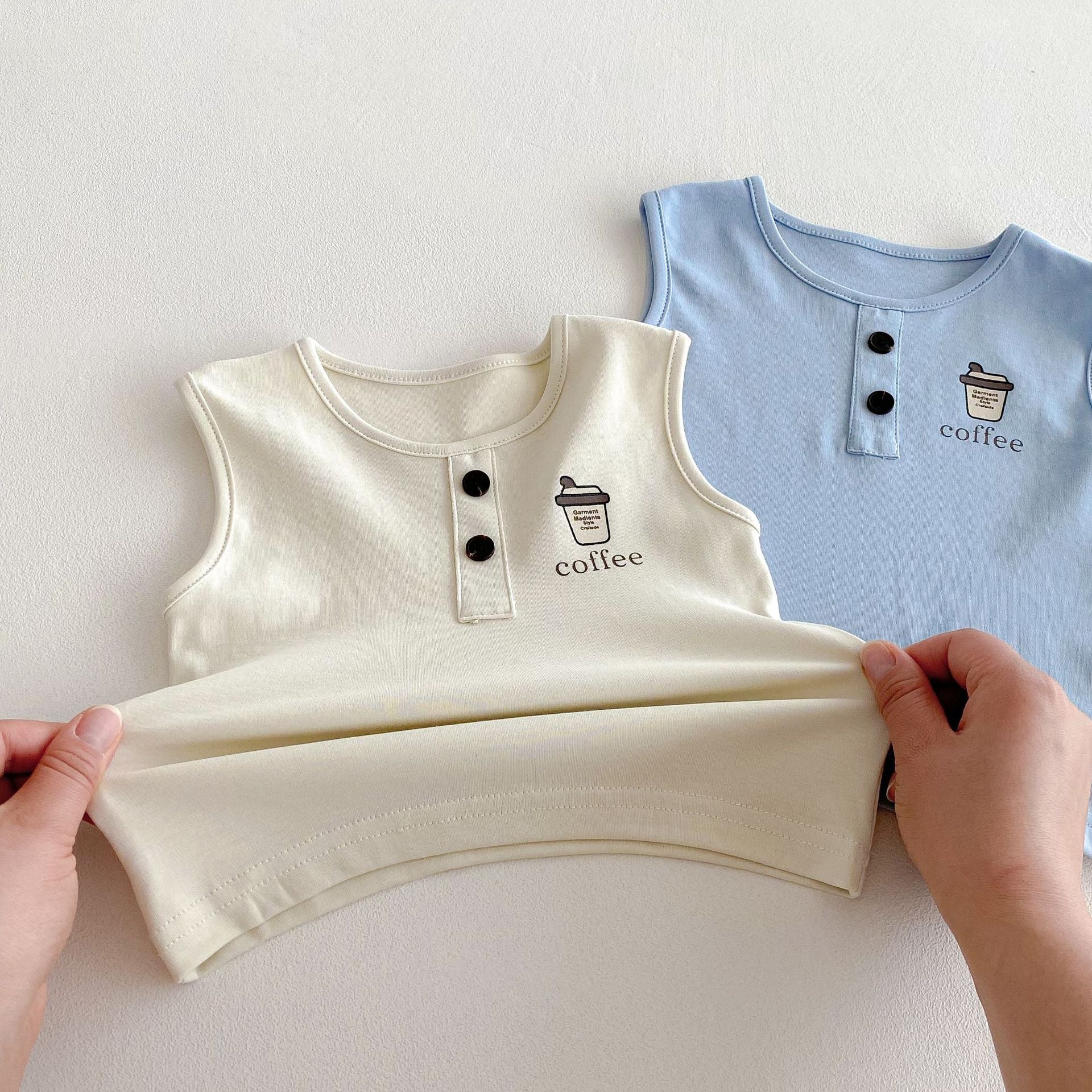 Summer Hot Selling Baby Kids Unisex Sleeveless Coffee Logo Printed Vest and Plain Shorts Clothing Set, MyKids-USA®, Baby & Toddler Outfits, MyKids-USA -  -  -  -  -  -  - 