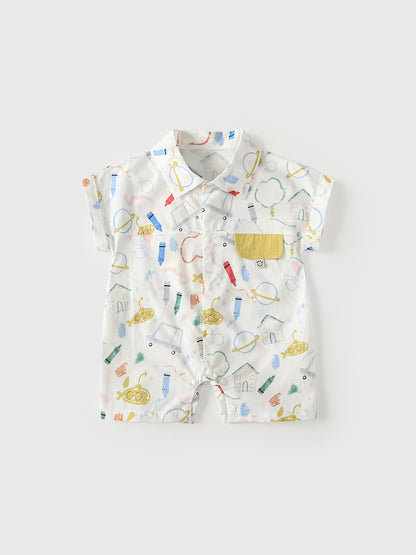 Summer Arrival Baby Boys Short Sleeves Cartoon Pattern Single Breasted Rompers Bodysuits, MyKids-USA®, Baby & Children's One-Pieces, MyKids-USA - Size/Age - 66 (3-6M) - Color - White -  -  - TR2605282356-A.