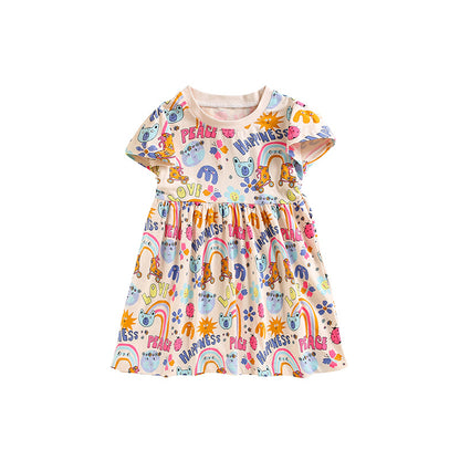 Summer Arrival Animals and Letters Pattern Short Sleeves Cute Dress for Stylish Girls, MyKids-USA®, Baby & Toddler Dresses, MyKids-USA - Size/Age - 100 (2-3Y) - Color - Colorful -  -  - TR2505311953-A