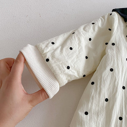 Winter Arrival Baby Girls Long Sleeves Dots Pattern Fleece-lined Warm Rompers, MyKids-USA®, Baby One-Pieces, MyKids-USA -  -  -  -  -  -  - 