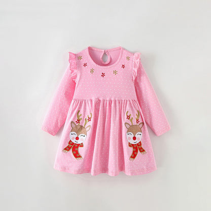 MyKids-USA® Autumn Arrival Baby Kids Girls Princess Christmas Cartoon Pattern Long Sleeves Dress
