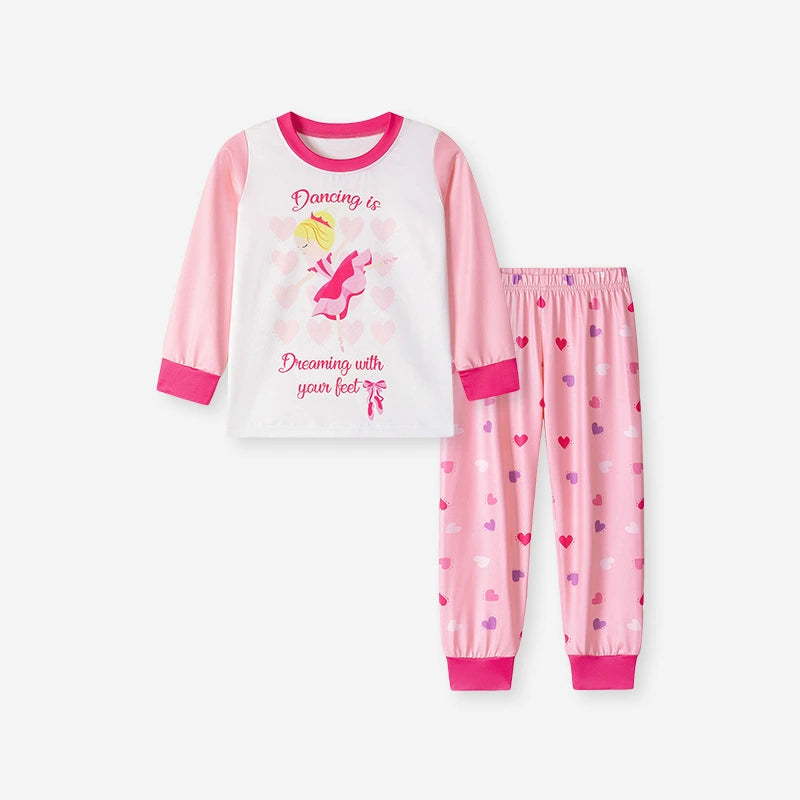 MyKids-USA Spring and Autumn Baby Kids Girls Cartoon Pattern Long Sleeves Pajamas Clothing Set, MyKids-USA®, Pajamas, MyKids-USA - Size/Age - 90 (12-24M) - Color - Pink -  -  - TR2508282152-A