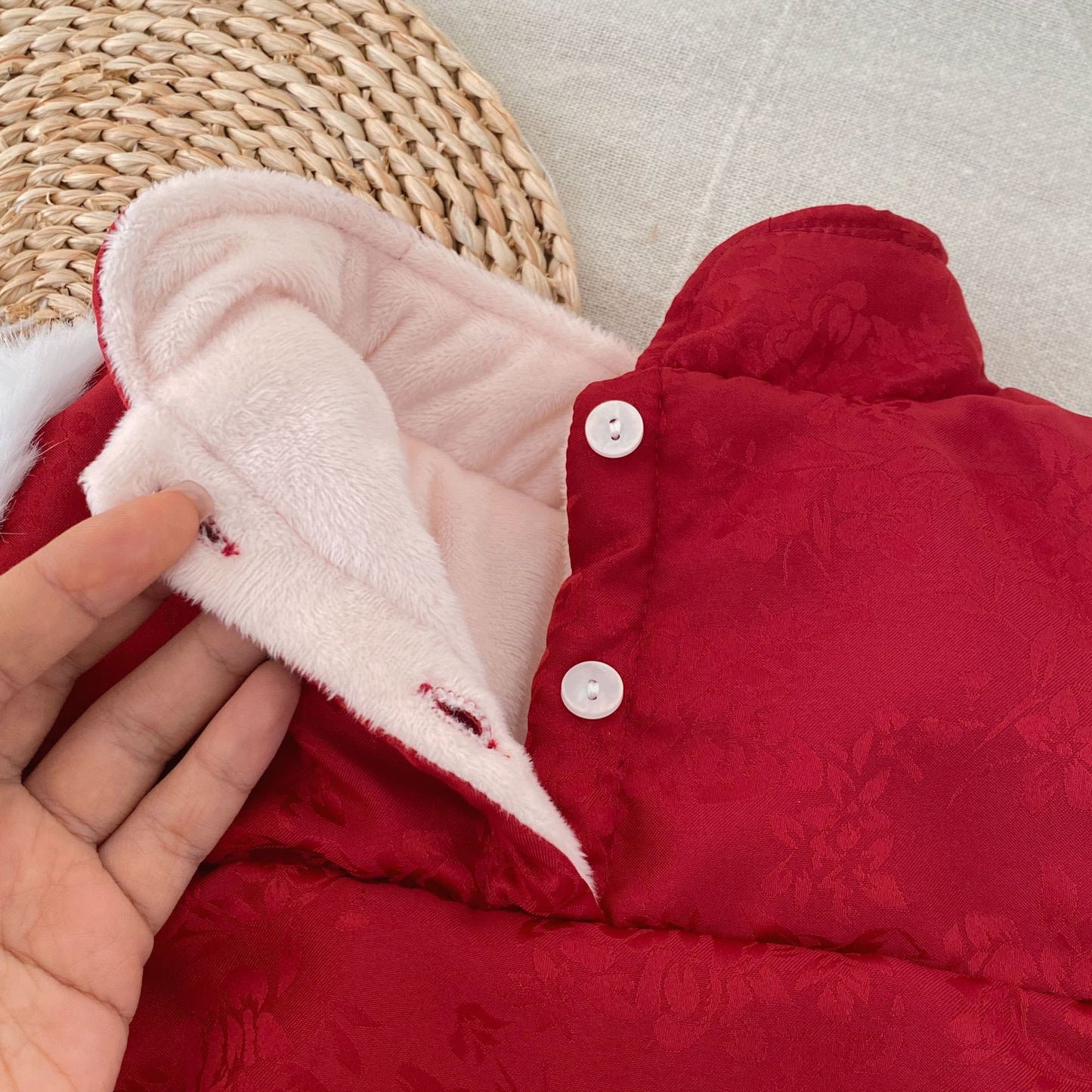 Winter Arrival Baby Girls Long Sleeves Floral Pattern Fleece-Lined Bodysuit