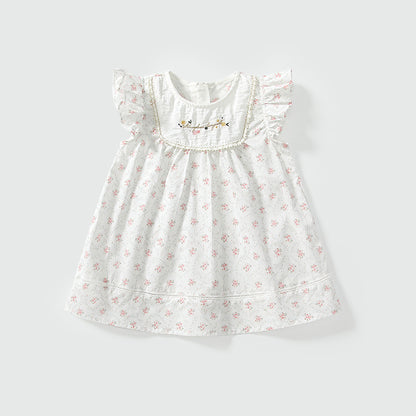 Summer Arrival Baby Girls Cute Floral Embroidered and Printed Pattern Fly Sleeves Dress, MyKids-USA®, Baby & Toddler Dresses, MyKids-USA - Size/Age - 80 (9-12M) - Color - Beige -  -  - TR2504302005-A