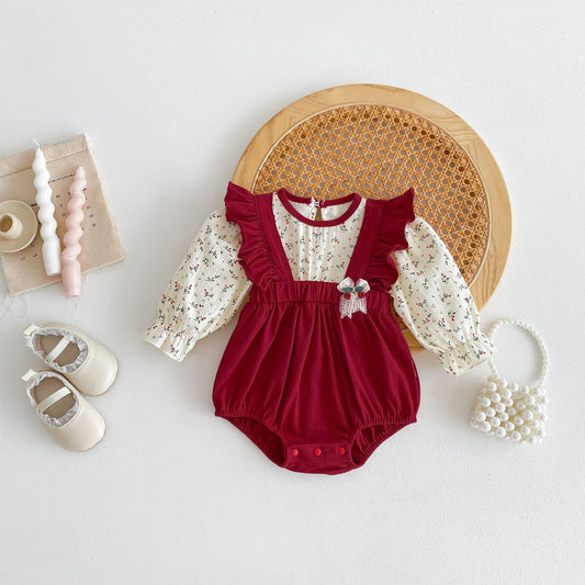 Spring Baby Flowers Print Color Patchwork Long Sleeves Onesie For Girls, MyKids-USA®, Baby One-Pieces, MyKids-USA -  -  -  -  -  -  - 