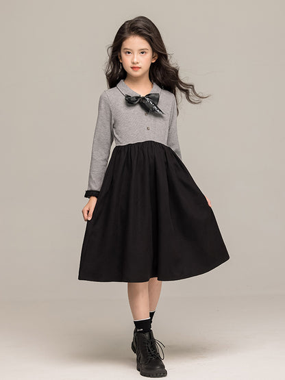Autumn Arrival Long Sleeves Color Patchwork Dress for Stylish Girls