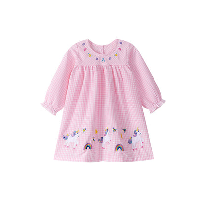 Autumn and Spring Arrival Cartoon Pattern Long Sleeves Plaid Dress for Stylish Girls, MyKids-USA®, Baby & Toddler Dresses, MyKids-USA -  -  -  -  -  -  - 