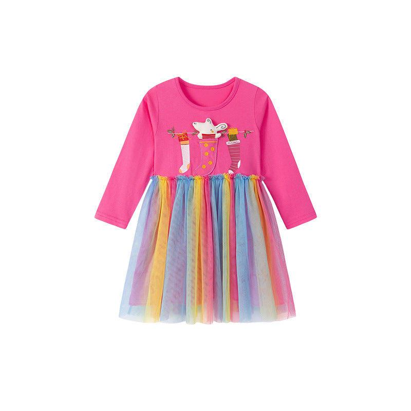 Autumn and Spring Arrival Cartoon Pattern Long Sleeves Dress with Colorful Tulle for Stylish Girls, MyKids-USA®, Baby & Toddler Dresses, MyKids-USA -  -  -  -  -  -  - 