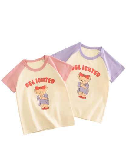 Angry Bear Printing Girls’ Patchwork T-Shirt For Summer