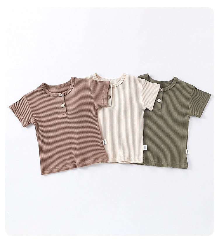 New Arrival Kids Unisex Crew Neck Short Sleeves Thin Solid Color Top Base T-Shirt