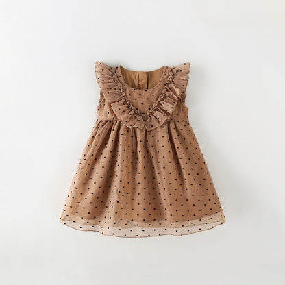 Summer Baby Kids Girls Sleeveless Dots Pattern Tulle Dress