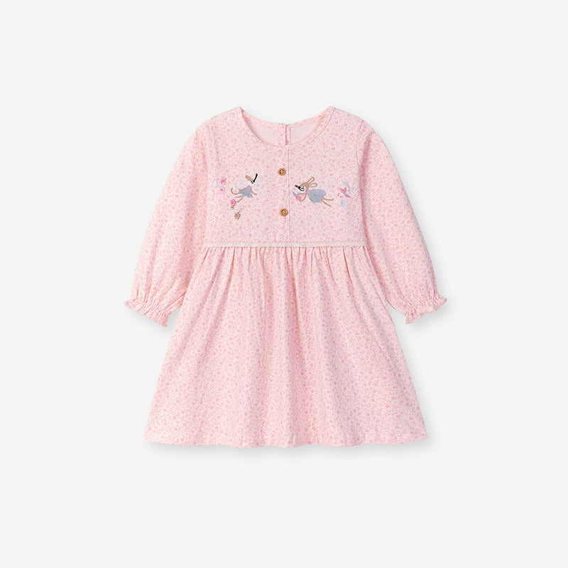 Arrival Autumn Girls Cartoon Embroidered and Floral Pattern Long Sleeves Dress, MyKids-USA®, Baby & Toddler Dresses, MyKids-USA - Size/Age - 90 (12-24M) - Color - Pink -  -  - TR2508142322-A