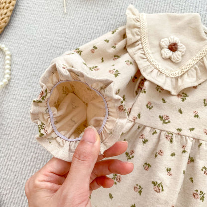 Arrival Spring and Autumn Flowers Pattern Baby Kids Girls Turn-down Collar Onesies and Dress – Princess Sister Matching Set
