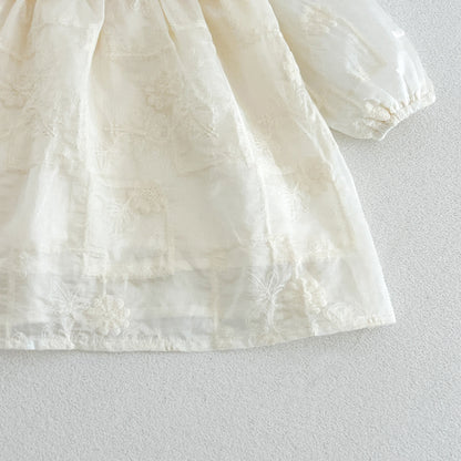 MyKids-USA® Autumn Flowers Embroidered Solid Color Baby Kids Girls Princess Dress