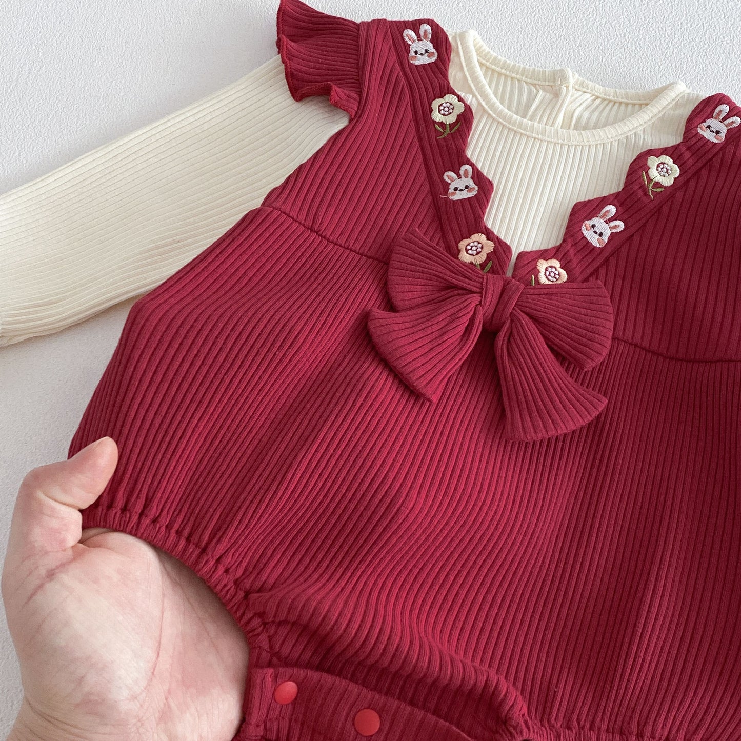 Spring Arrival Baby Girls Long Sleeves Color Patchwork Rabbits Embroidered Bodysuit, MyKids-USA®, Bodysuits, MyKids-USA -  -  -  -  -  -  - .