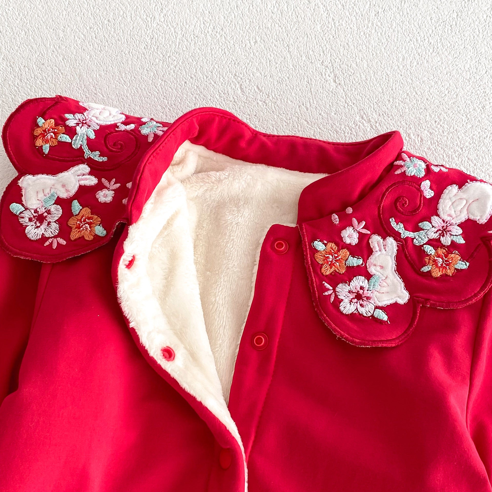 Infant Baby Girls Thick Warm Long Sleeve Rabbits Floral Knitted Round Collar Red Romper, MyKids-USA®, Baby One-Pieces, MyKids-USA -  -  -  -  -  -  - 