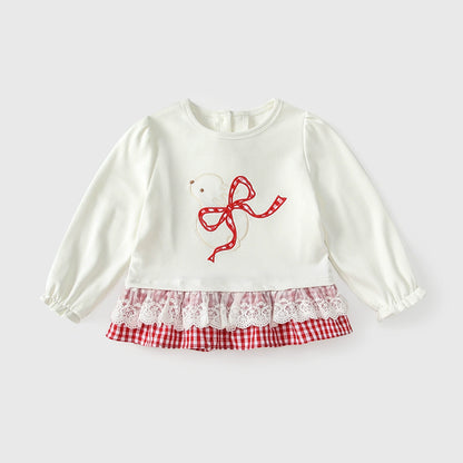 Arrival Autumn Baby Kids Girls Lace Trim Cartoon and Plaid Pattern Long Sleeves Top, MyKids-USA®, Baby & Toddler Tops, MyKids-USA - Size/Age - 80 (9-12M) - Color - Beige -  -  - TR2509062230-A