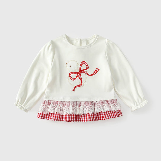 Arrival Autumn Baby Kids Girls Lace Trim Cartoon and Plaid Pattern Long Sleeves Top, MyKids-USA®, Baby & Toddler Tops, MyKids-USA - Size/Age - 80 (9-12M) - Color - Beige -  -  - TR2509062230-A