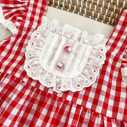 Summer Arrival Baby Girls Fly Sleeves Thin Plaid Pattern Strap Onesies, MyKids-USA®, Baby One-Pieces, MyKids-USA -  -  -  -  -  -  - 