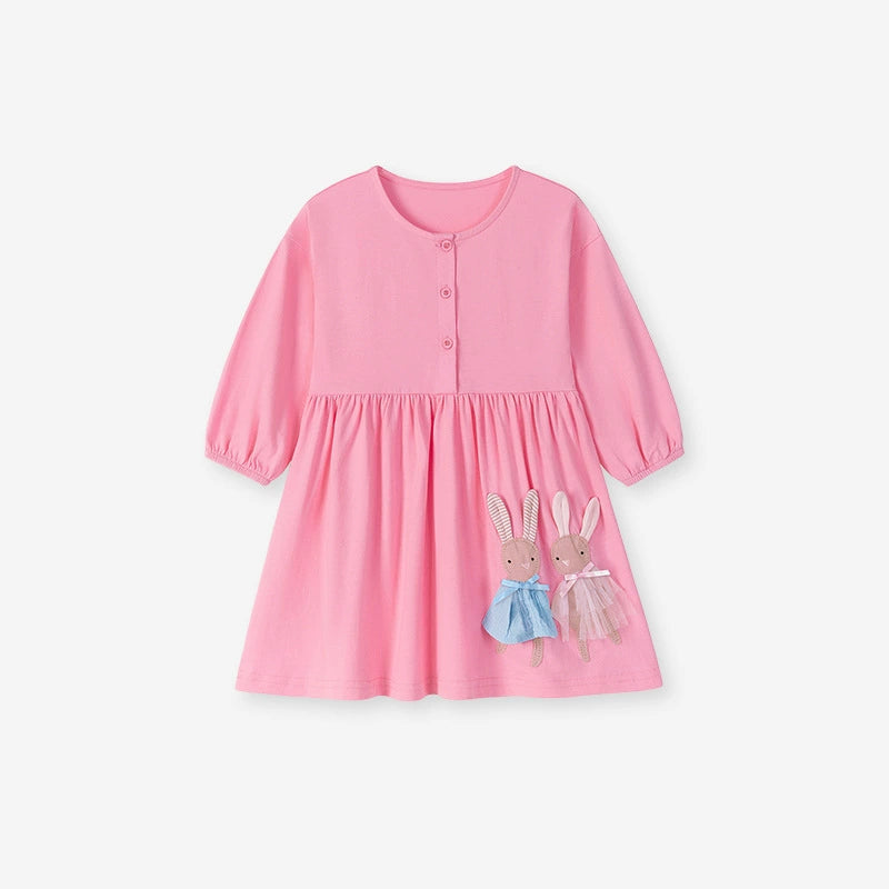 Autumn and Spring Arrival Animals Cartoon Pattern Long Sleeves Dress for Stylish Girls, MyKids-USA®, Baby & Toddler Dresses, MyKids-USA - Size/Age - 90 (12-24M) - Color - Pink -  -  - TR2508152029-A