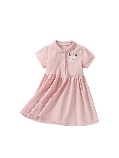 Summer Arrival Cartoon Rabbit Pattern Short Sleeves Turn-down Collar Dress for Stylish Girls, MyKids-USA®, Baby & Toddler Dresses, MyKids-USA -  -  -  -  -  -  - 