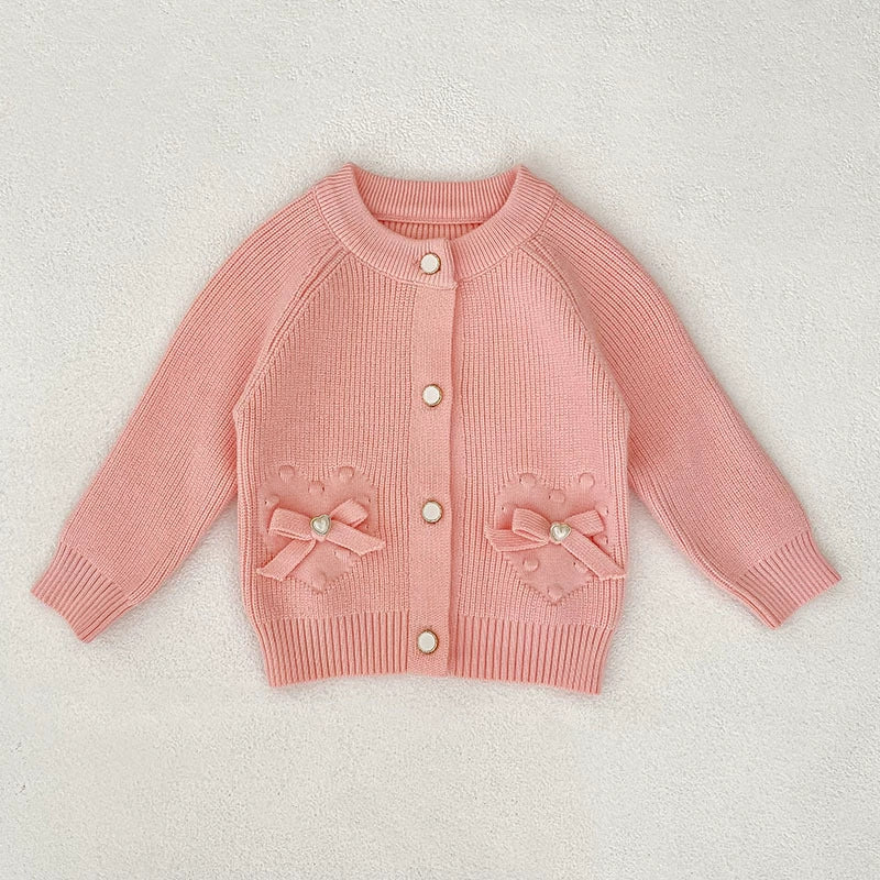 Autumn Arrival Baby Girls Comfortable Butterfly-bows Decorated Knitted Long Sleeves Cardigan, MyKids-USA®, Cardigans, MyKids-USA - Size/Age - 66 (3-6M) - Color - Pink -  -  - TR2507242137-B