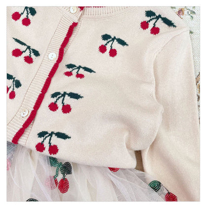 Cherry Embroidered Design Cute Cardigan