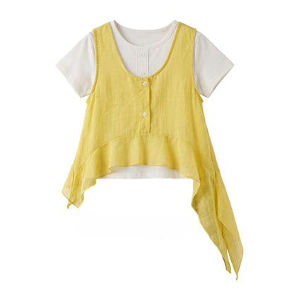 Arrival Summer Baby Kids Girls Short Sleeves Color Patchwork T-shirt and Plaid Pants, MyKids-USA®, Baby & Children's Outfits, MyKids-USA - Size/Age - 120 (5-7Y) - Color - Yellow -  -  - TR2605312357-B.