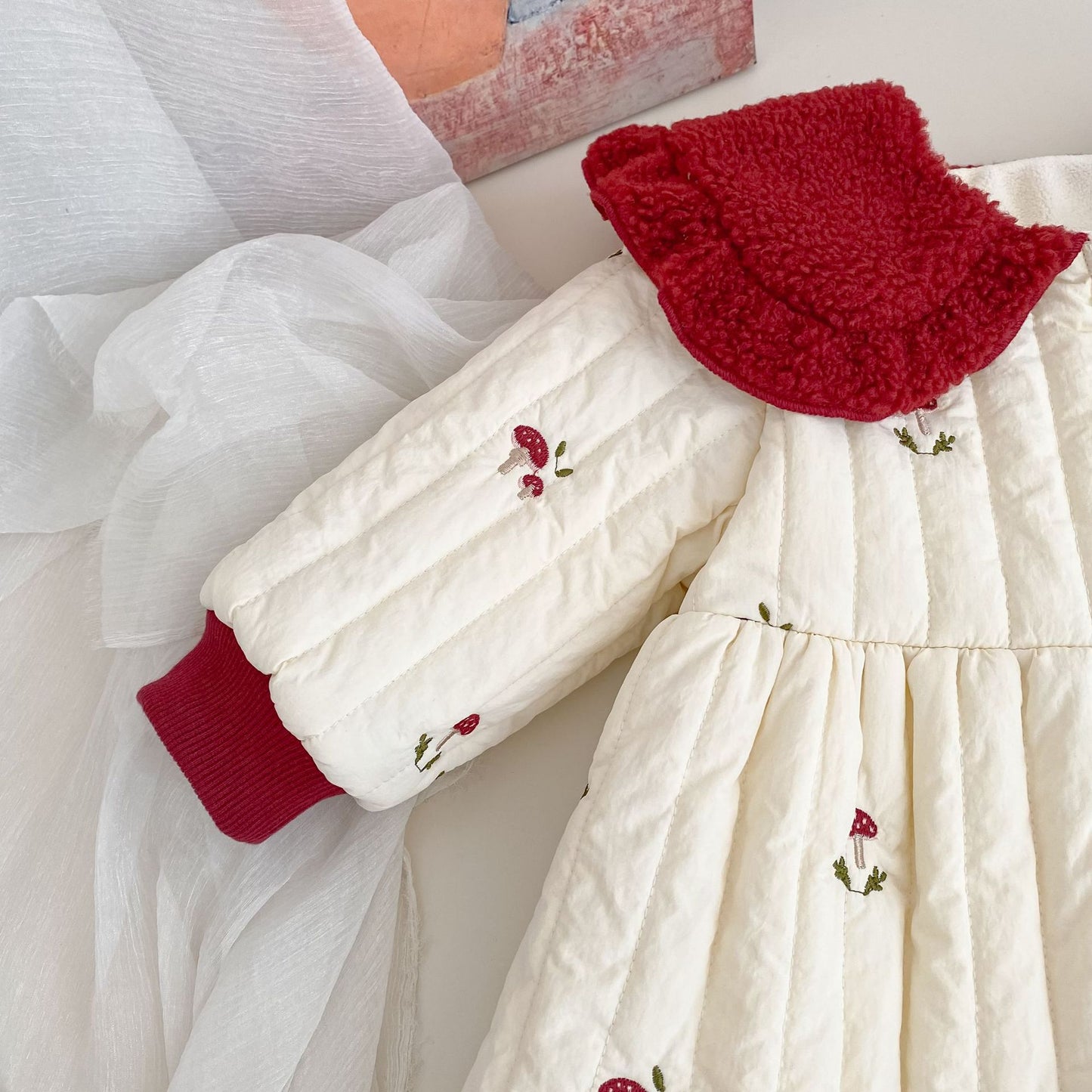 Winter Arrival Baby Girls Long Sleeves Mushrooms Pattern Fleece-Lined Warm Coat, MyKids-USA®, Puffer Jackets, MyKids-USA -  -  -  -  -  -  - 