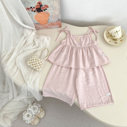 Summer Baby Kids Solid Color Sleeveless Top Vest with Pants Clothing Set for Girls, MyKids-USA®, Baby & Toddler Outfits, MyKids-USA - Size/Age - 73 (6-9M) - Color - Pink -  -  - TR2505152242-D