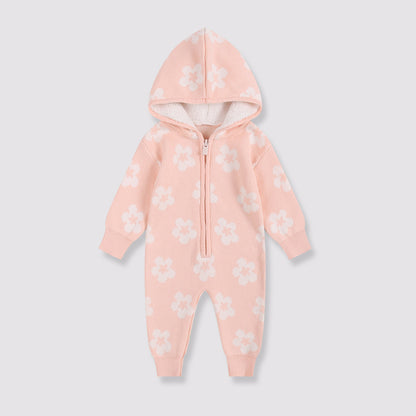 Design Winter Baby Kids Girls Long Sleeves Flowers Pattern Fleece-Lined Rompers