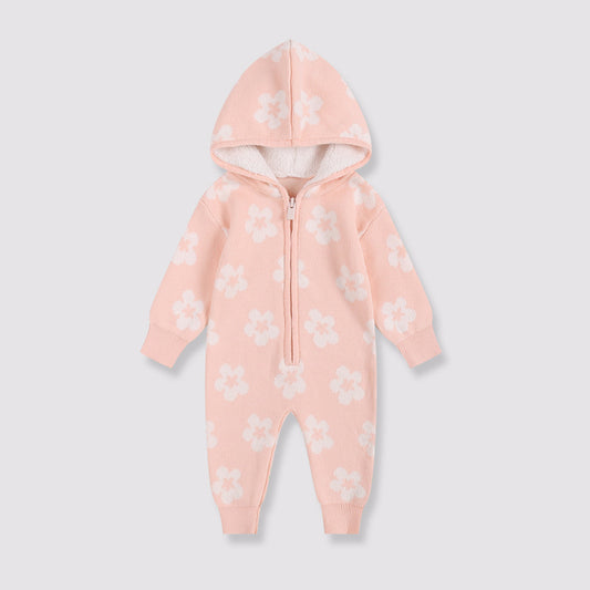 Design Winter Baby Kids Girls Long Sleeves Flowers Pattern Fleece-Lined Rompers